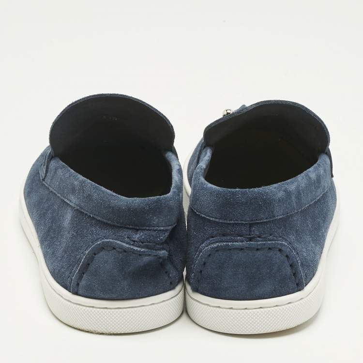 Pre Owned Christian Louboutin Blue Suede Chambeliboat Slip On Sneakers Size 41.5