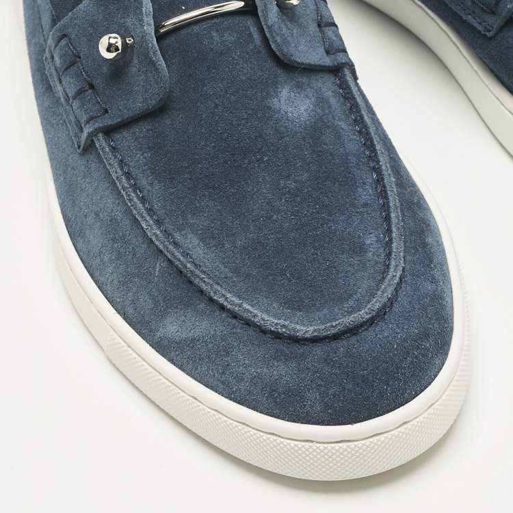 Pre Owned Christian Louboutin Blue Suede Chambeliboat Slip On Sneakers Size 41.5