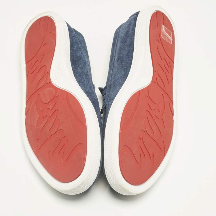 Pre Owned Christian Louboutin Blue Suede Chambeliboat Slip On Sneakers Size 41.5