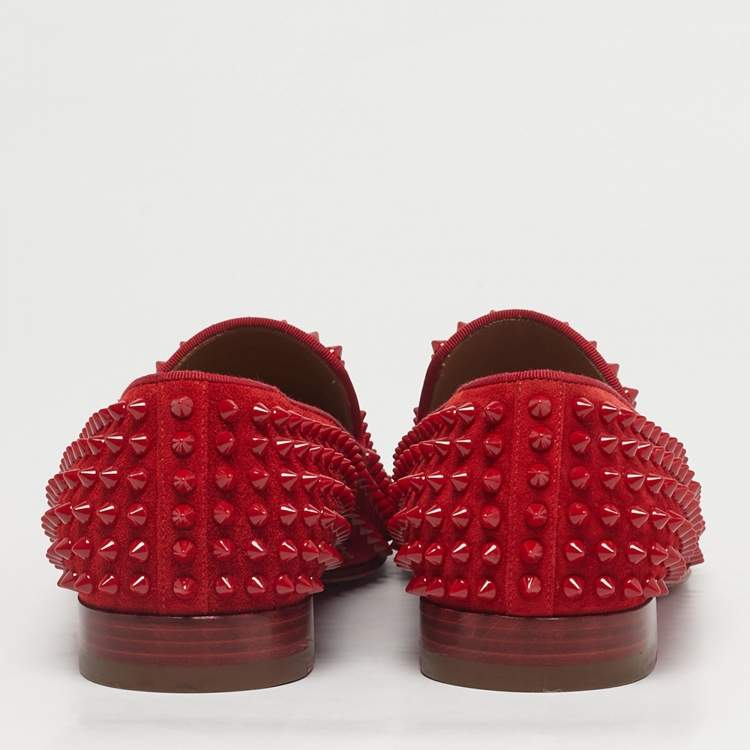 Pre Owned Christian Louboutin Red Suede Dandelion Spikes Smoking Slippers Size 41