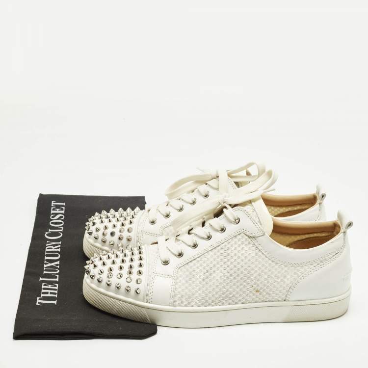 Pre Owned Christian Louboutin White Leather and Mesh Louis Spikes Lace Up Sneakers Size 43