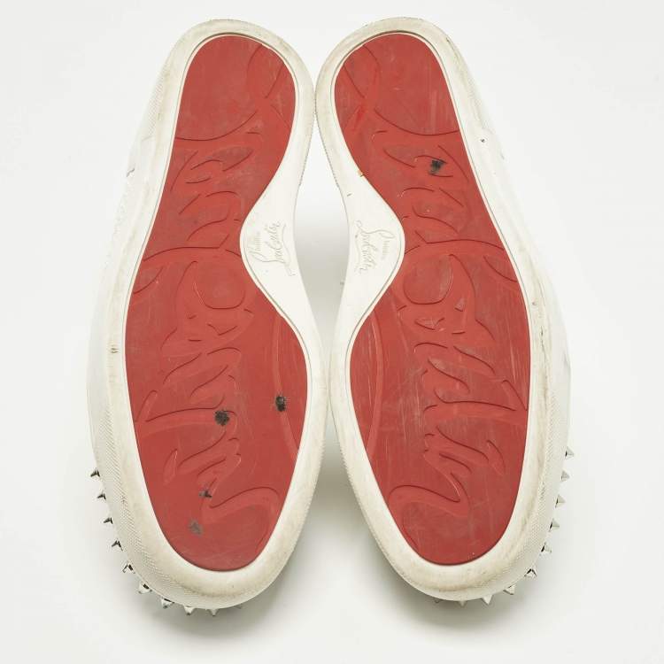 Pre Owned Christian Louboutin White Leather and Mesh Louis Spikes Lace Up Sneakers Size 43