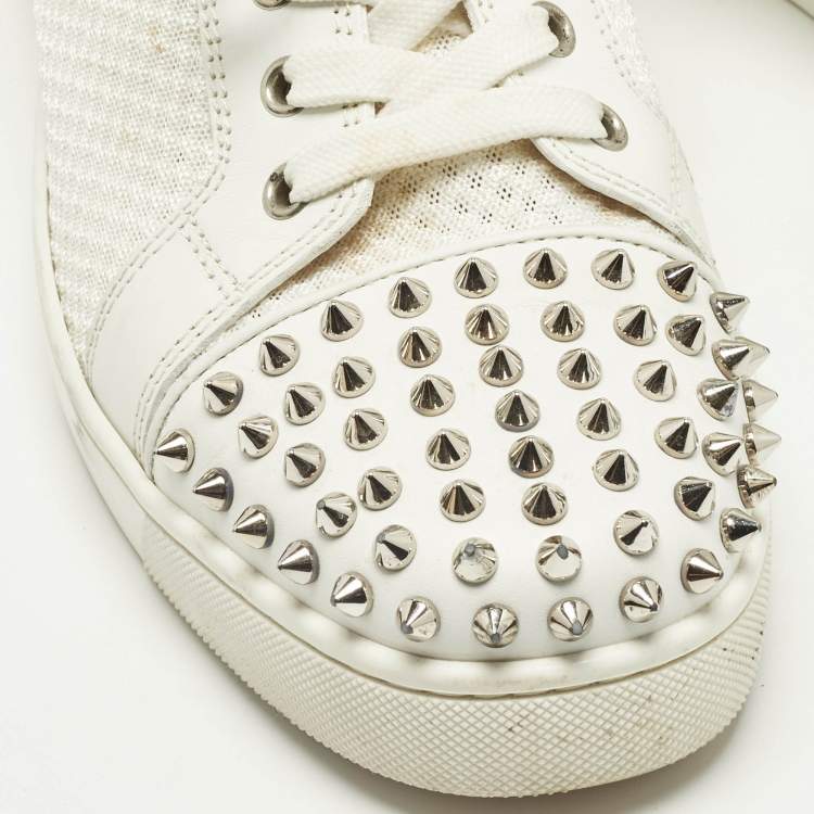 Pre Owned Christian Louboutin White Leather and Mesh Louis Spikes Lace Up Sneakers Size 43