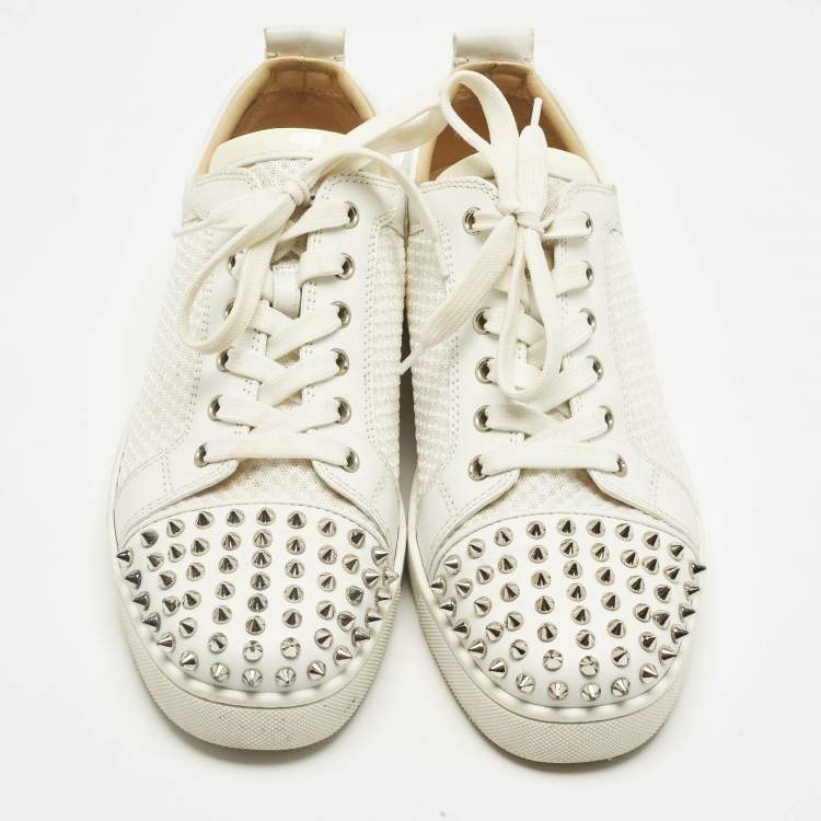 Pre Owned Christian Louboutin White Leather and Mesh Louis Spikes Lace Up Sneakers Size 43