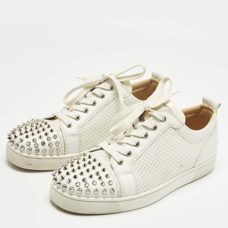 Pre Owned Christian Louboutin White Leather and Mesh Louis Spikes Lace Up Sneakers Size 43