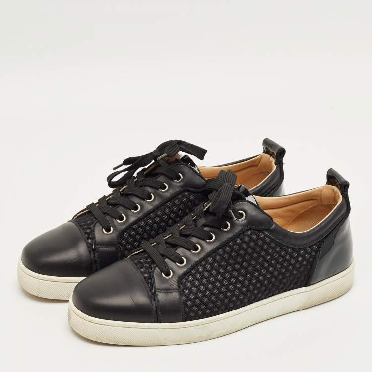 Pre Owned Christian Louboutin Black Leather and Mesh Louis Junior Sneakers Size 43