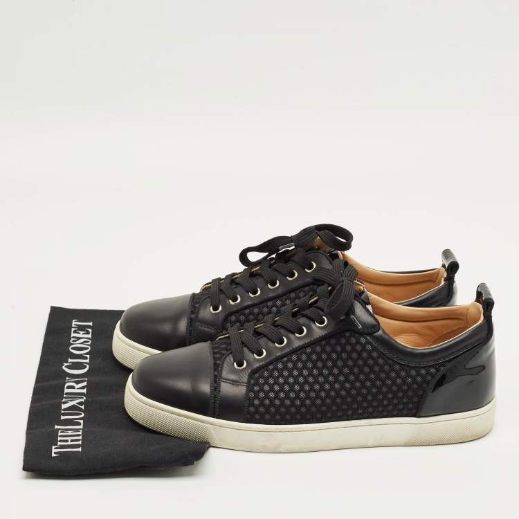 Pre Owned Christian Louboutin Black Leather and Mesh Louis Junior Sneakers Size 43