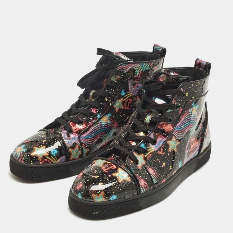 Pre Owned Christian Louboutin Orlato Size 44 Multicolor Patent Leather High Top Sneakers