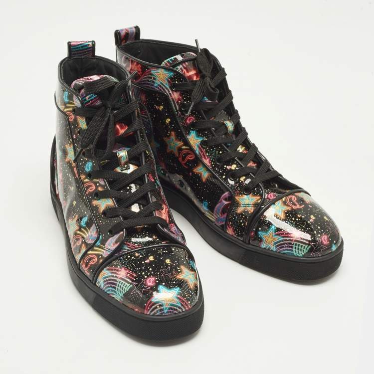 Pre Owned Christian Louboutin Orlato Size 44 Multicolor Patent Leather High Top Sneakers
