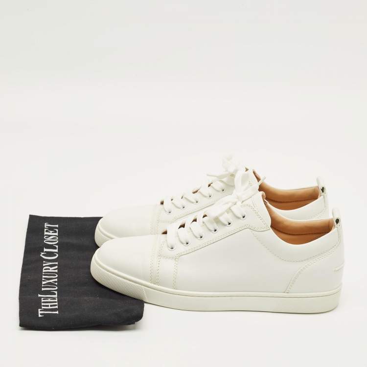 Pre Owned Christian Louboutin Louis Junior Size 43 White Leather Lace Up Sneakers