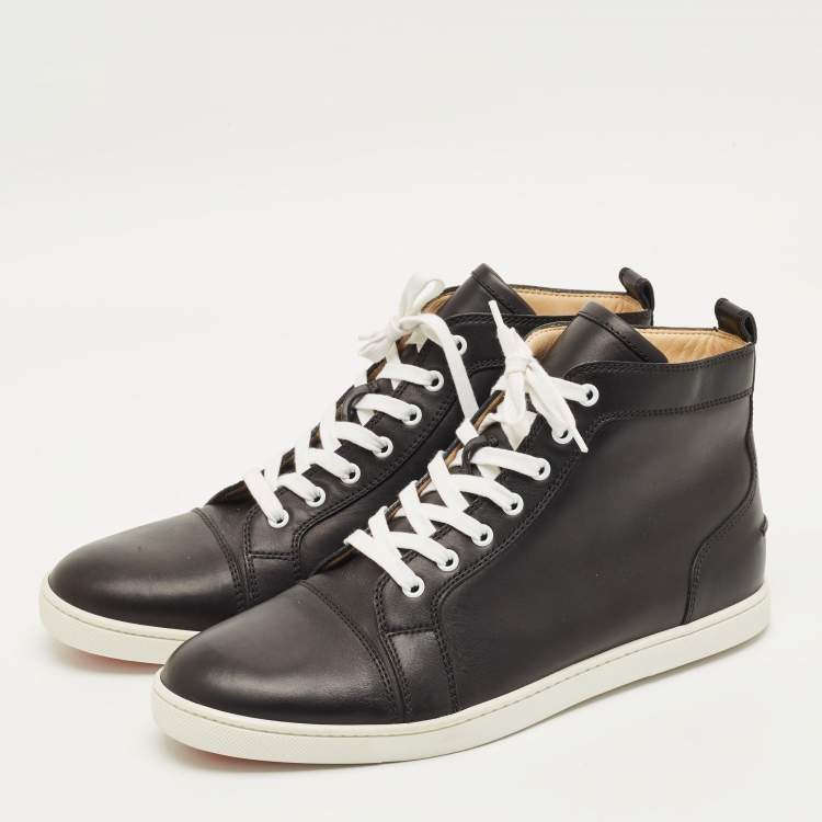 Pre Owned Christian Louboutin Louis Flat Size 43 Black Leather High Top Sneakers