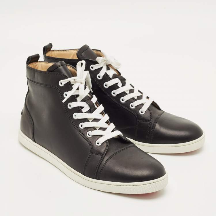 Pre Owned Christian Louboutin Louis Flat Size 43 Black Leather High Top Sneakers
