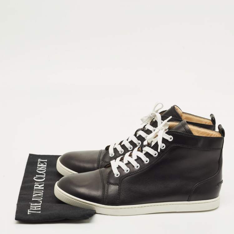 Pre Owned Christian Louboutin Louis Flat Size 43 Black Leather High Top Sneakers
