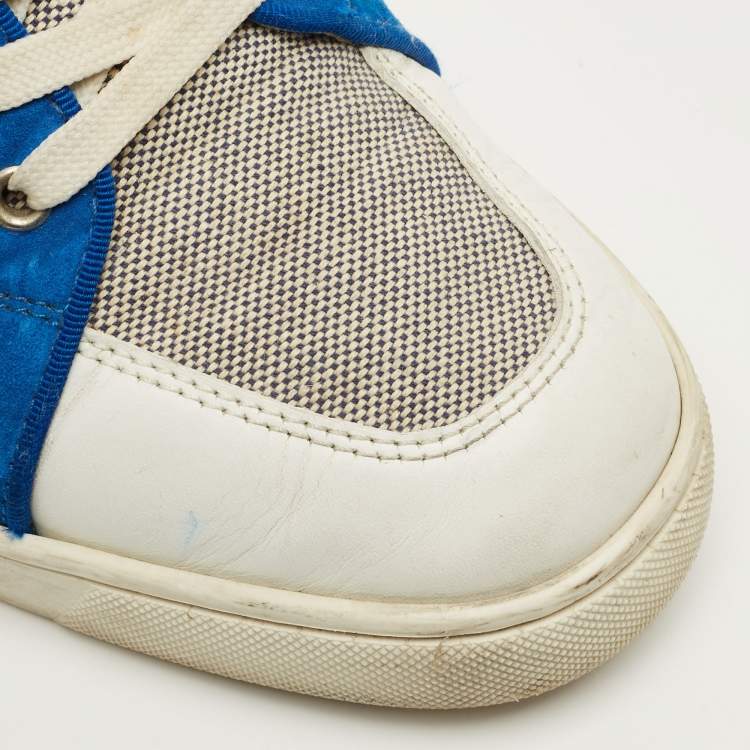 Pre Owned Christian Louboutin Rantulow Size 43 White/Navy Blue Leather and Woven Fabric Low Top Sneakers