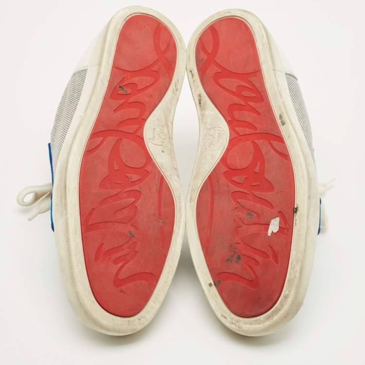 Pre Owned Christian Louboutin Rantulow Size 43 White/Navy Blue Leather and Woven Fabric Low Top Sneakers
