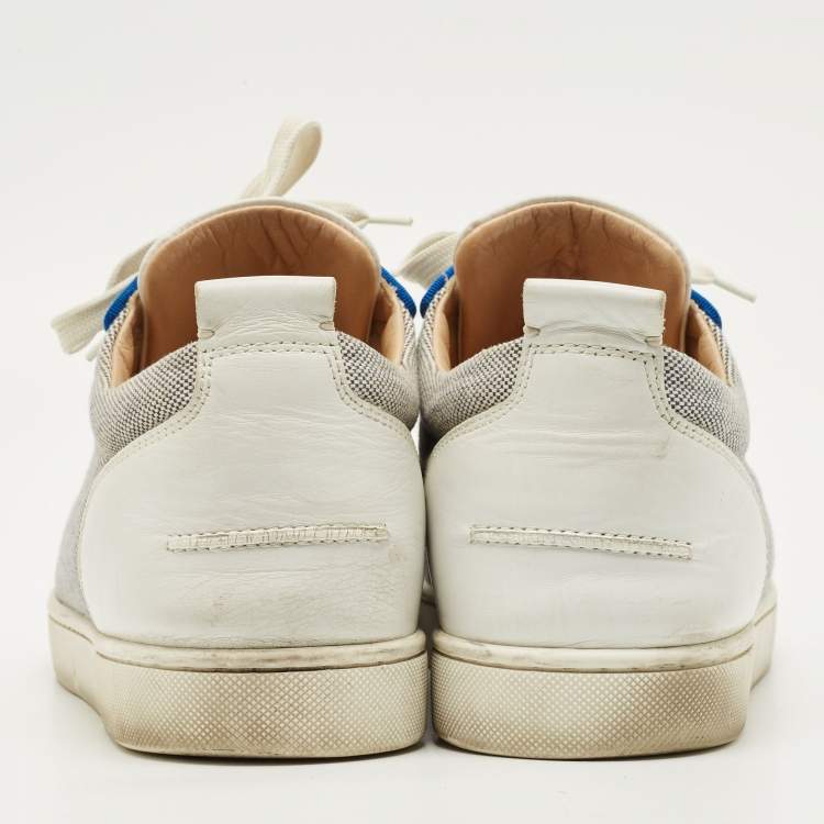 Pre Owned Christian Louboutin Rantulow Size 43 White/Navy Blue Leather and Woven Fabric Low Top Sneakers