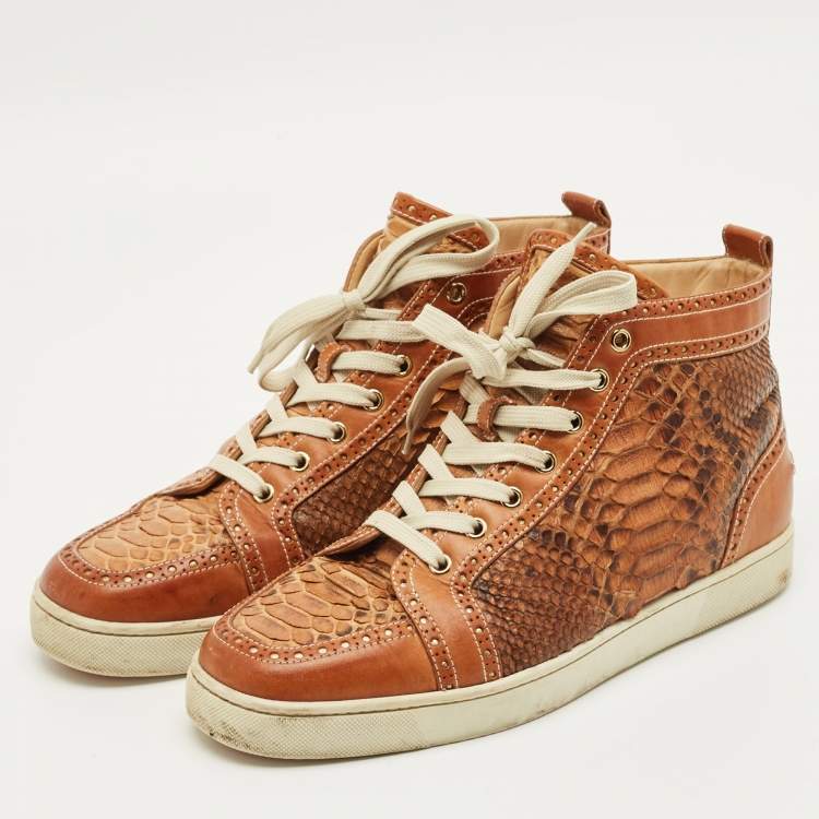 مملوكة مسبقًا Christian Louboutin Louis Size 43 Beige Leather and Python Leather High Top Sneakers
