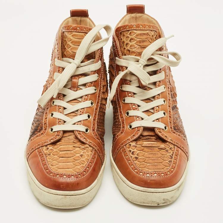 مملوكة مسبقًا Christian Louboutin Louis Size 43 Beige Leather and Python Leather High Top Sneakers