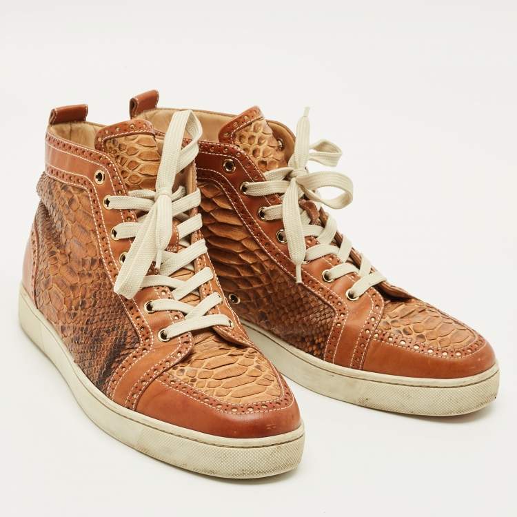 مملوكة مسبقًا Christian Louboutin Louis Size 43 Beige Leather and Python Leather High Top Sneakers