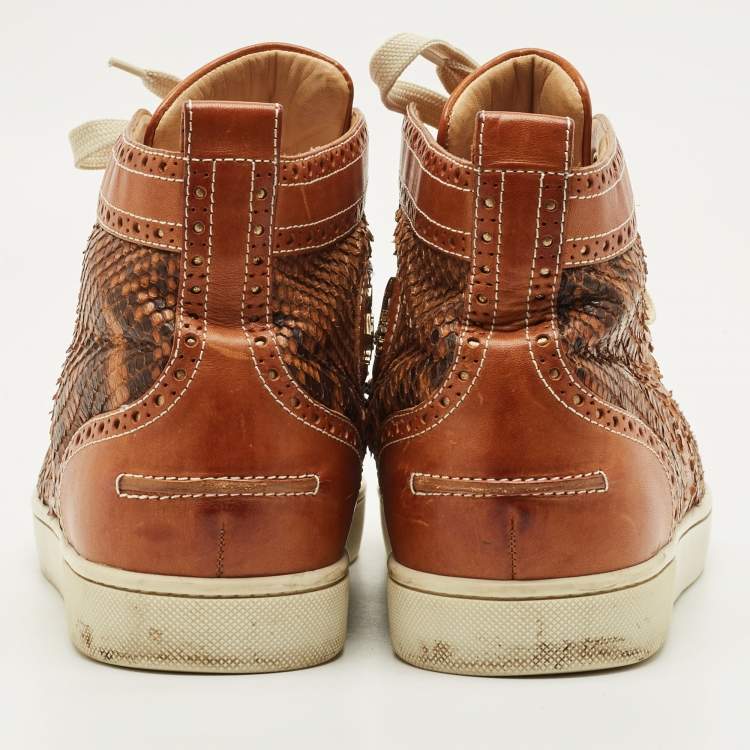 مملوكة مسبقًا Christian Louboutin Louis Size 43 Beige Leather and Python Leather High Top Sneakers