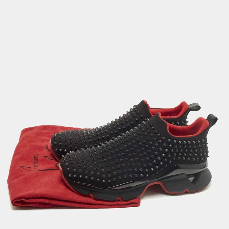 Pre Owned Christian Louboutin spike sock Size 43.5 Black Neoprene Slip On Sneakers