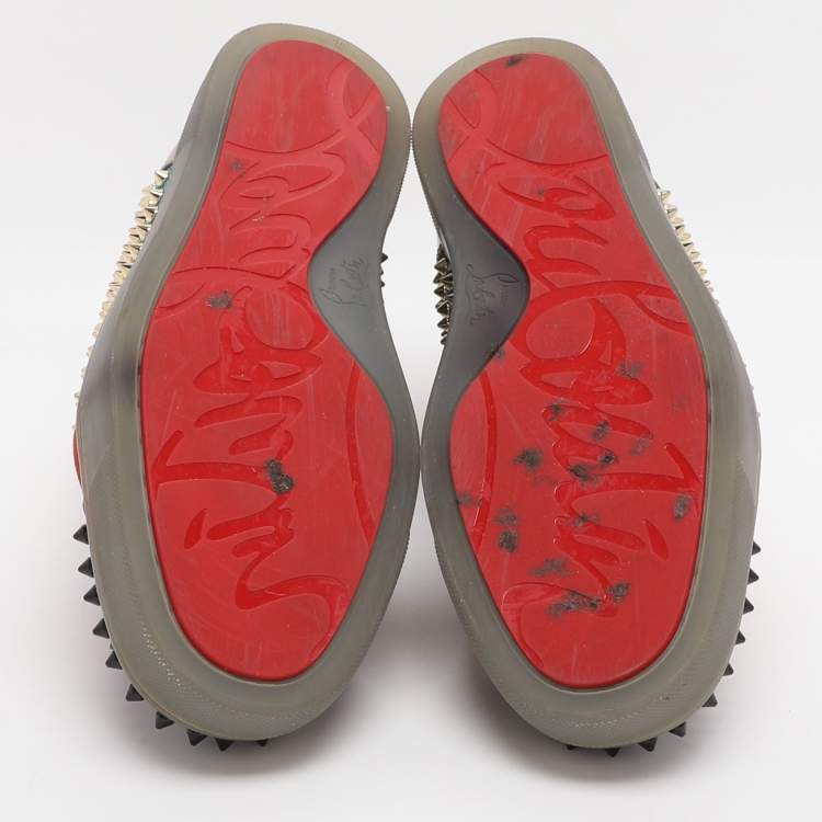 Pre Owned Christian Louboutin Lou Spikes Orlato Size 42.5 Multicolor Mesh and Suede High Top Sneakers