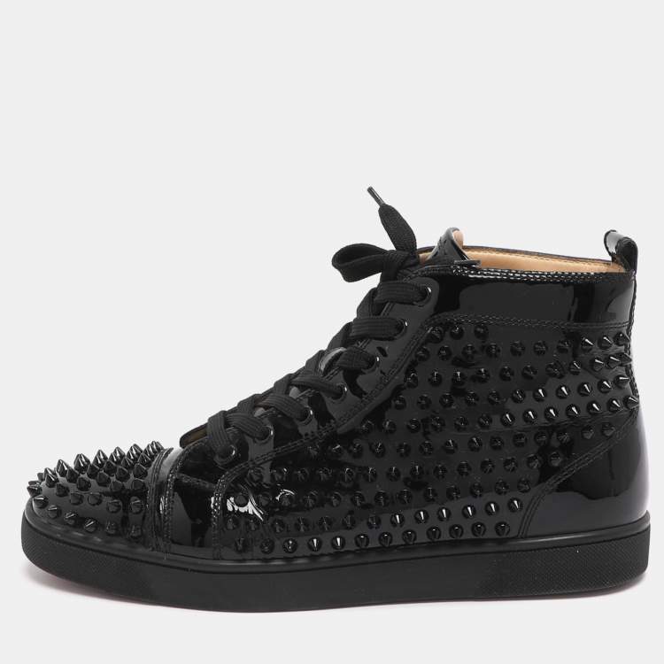 Pre Owned Christian Louboutin Louis Spikes Size 42.5 Black Patent Leather High Top Sneakers