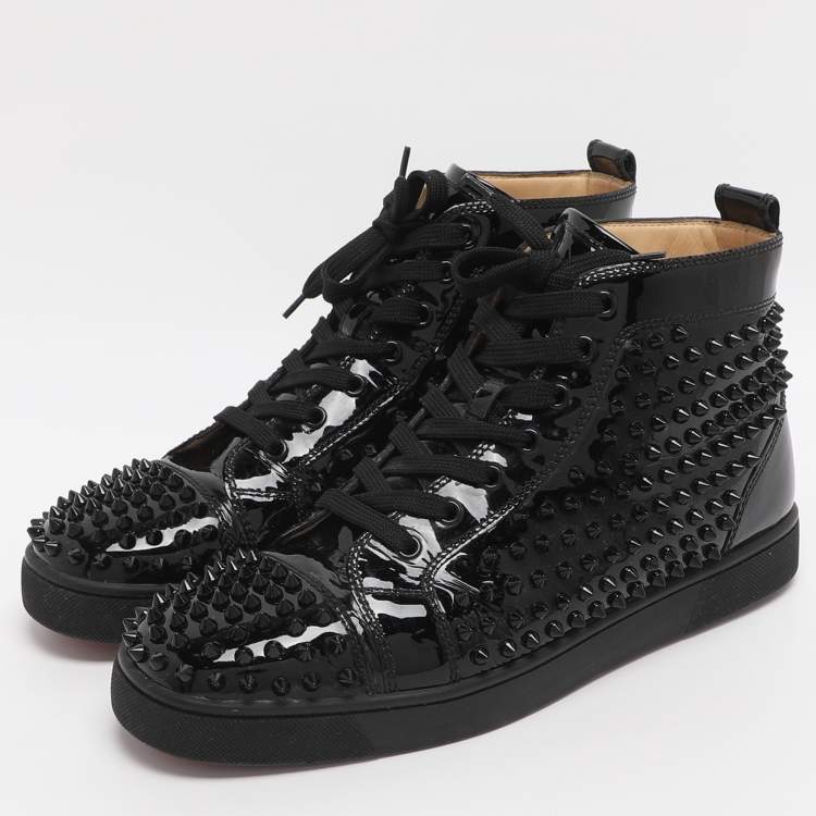 Pre Owned Christian Louboutin Louis Spikes Size 42.5 Black Patent Leather High Top Sneakers