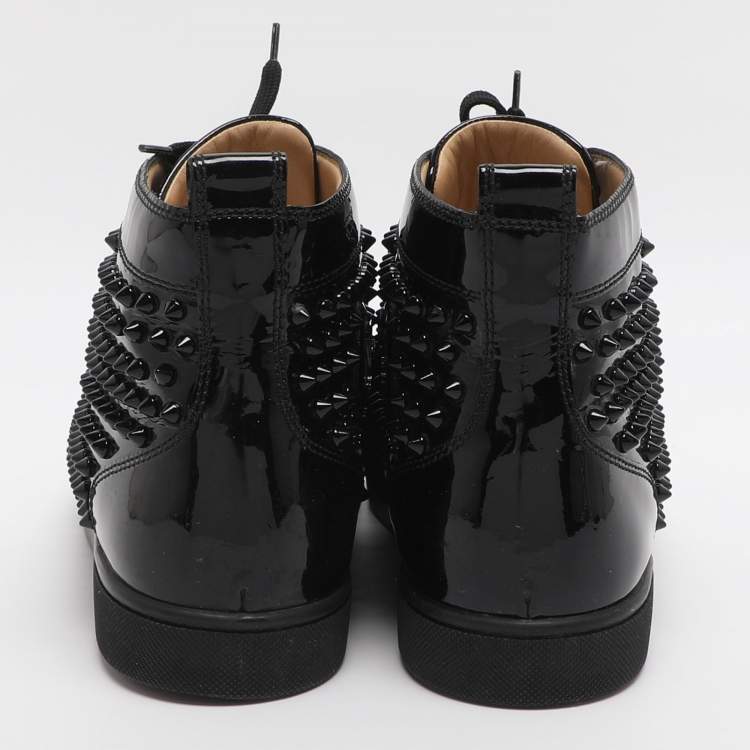 Pre Owned Christian Louboutin Louis Spikes Size 42.5 Black Patent Leather High Top Sneakers