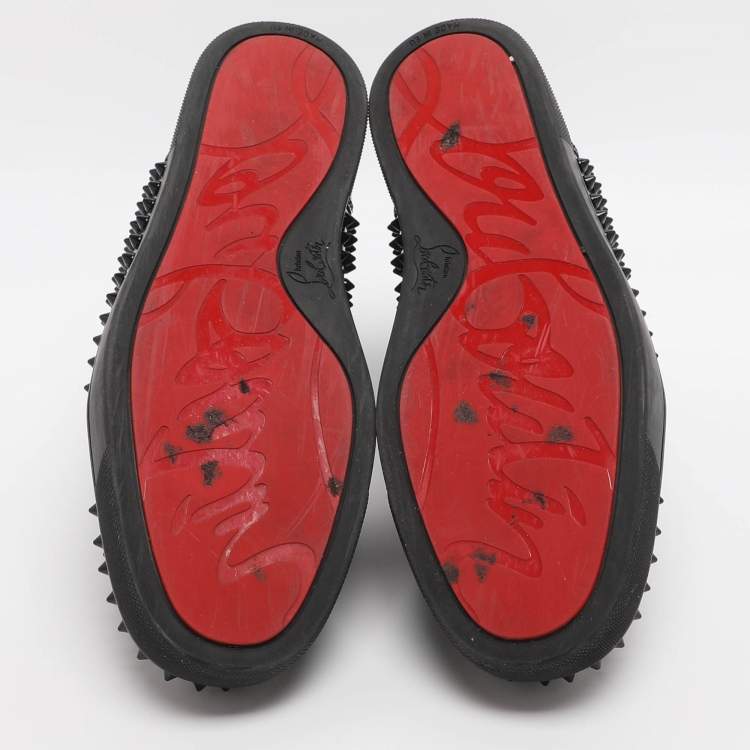 Pre Owned Christian Louboutin Louis Spikes Size 42.5 Black Patent Leather High Top Sneakers