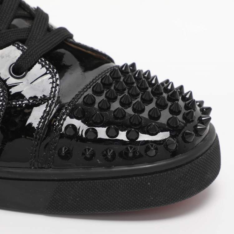 Pre Owned Christian Louboutin Louis Spikes Size 42.5 Black Patent Leather High Top Sneakers