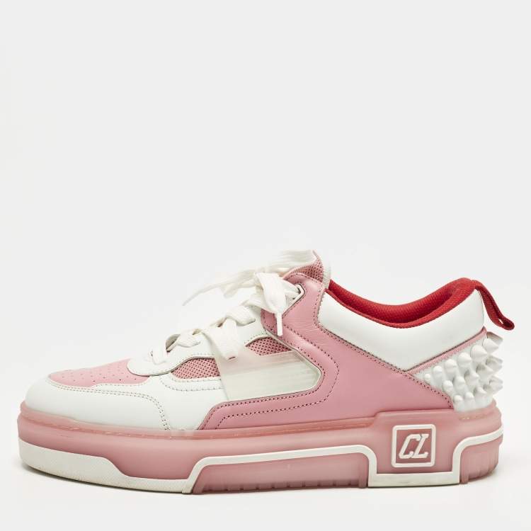 Pre Owned Christian Louboutin Astroloubi Size 42 Pink/Whtite Fabric and Leather Lace Up Sneakers
