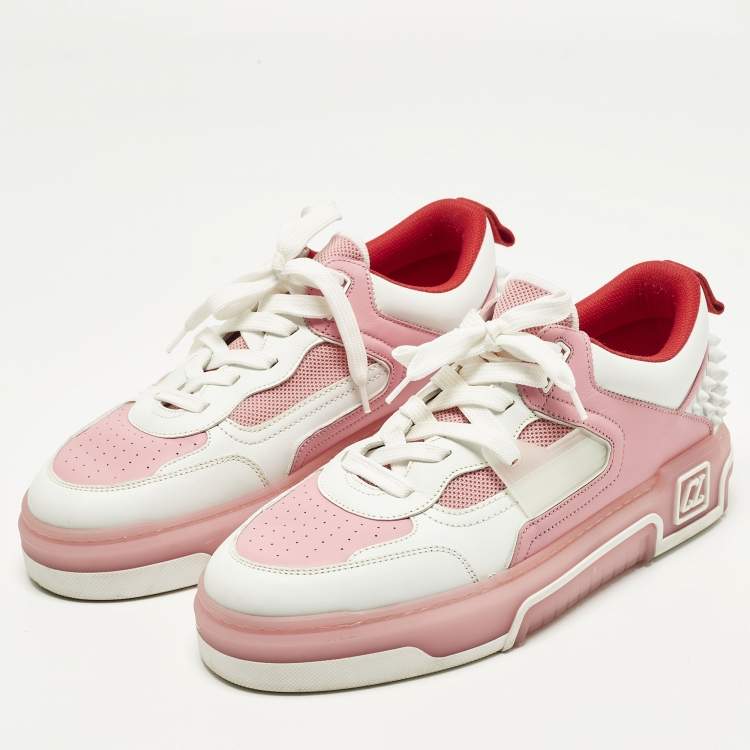 Pre Owned Christian Louboutin Astroloubi Size 42 Pink/Whtite Fabric and Leather Lace Up Sneakers