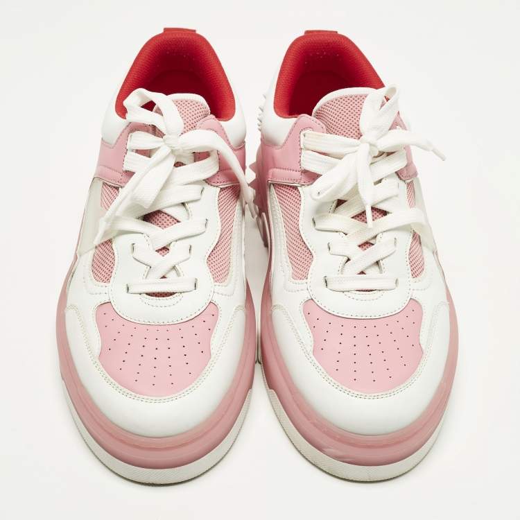 Pre Owned Christian Louboutin Astroloubi Size 42 Pink/Whtite Fabric and Leather Lace Up Sneakers