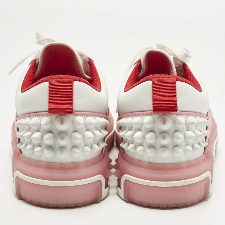 Pre Owned Christian Louboutin Astroloubi Size 42 Pink/Whtite Fabric and Leather Lace Up Sneakers