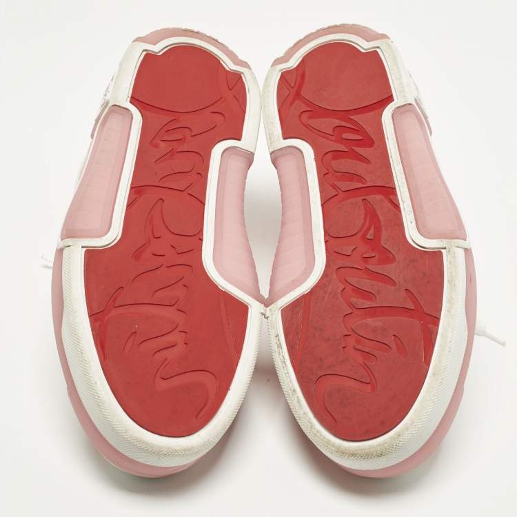 Pre Owned Christian Louboutin Astroloubi Size 42 Pink/Whtite Fabric and Leather Lace Up Sneakers