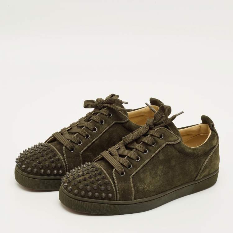 Pre Owned Christian Louboutin Louis Spikes Size 40.5 Green Suede Lace Up Sneakers