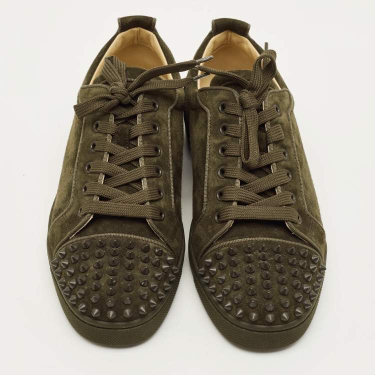 Pre Owned Christian Louboutin Louis Spikes Size 40.5 Green Suede Lace Up Sneakers