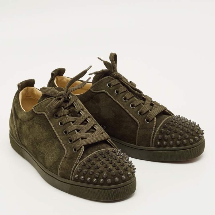 Pre Owned Christian Louboutin Louis Spikes Size 40.5 Green Suede Lace Up Sneakers