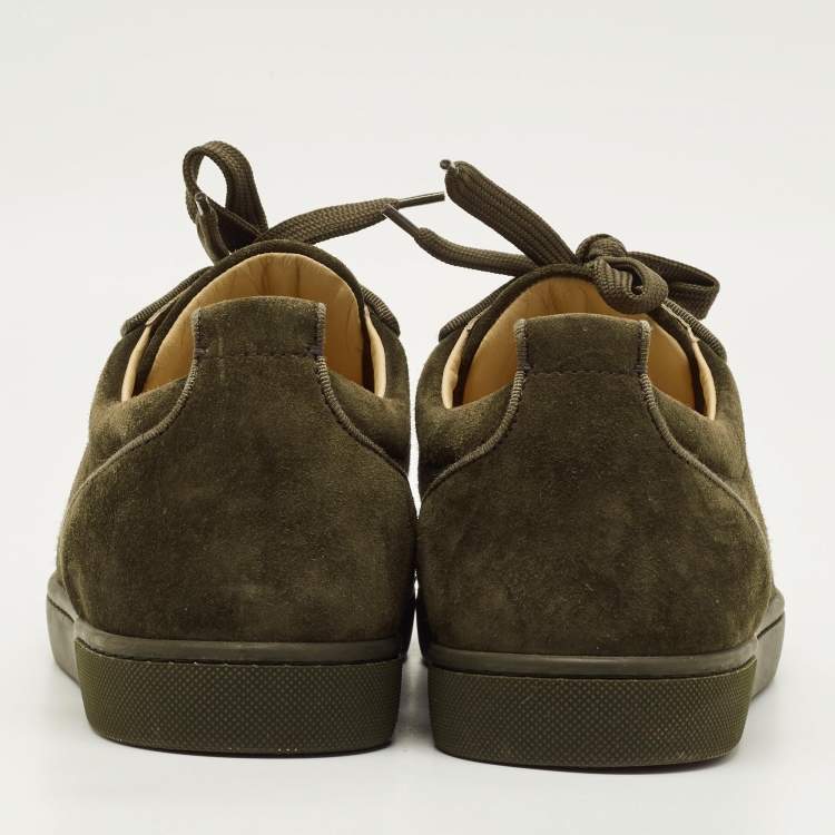 Pre Owned Christian Louboutin Louis Spikes Size 40.5 Green Suede Lace Up Sneakers