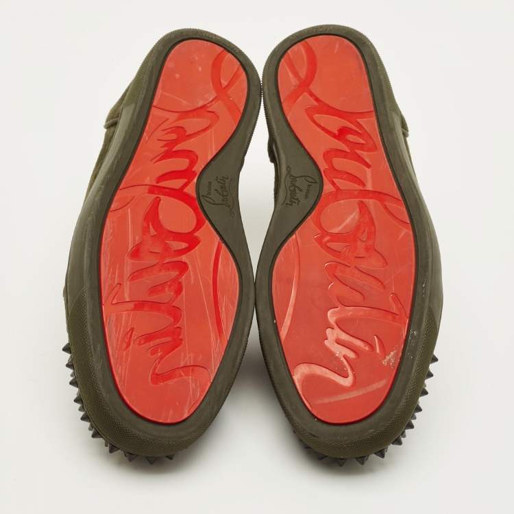 Pre Owned Christian Louboutin Louis Spikes Size 40.5 Green Suede Lace Up Sneakers