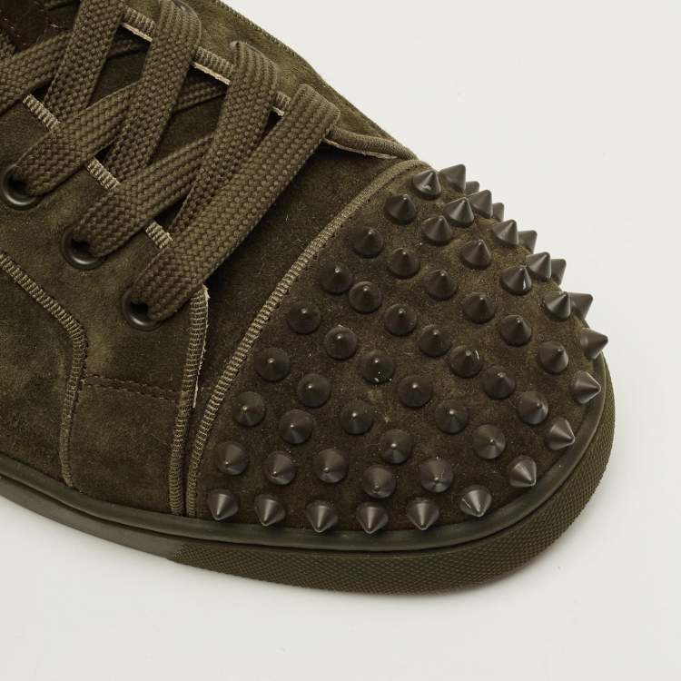 Pre Owned Christian Louboutin Louis Spikes Size 40.5 Green Suede Lace Up Sneakers