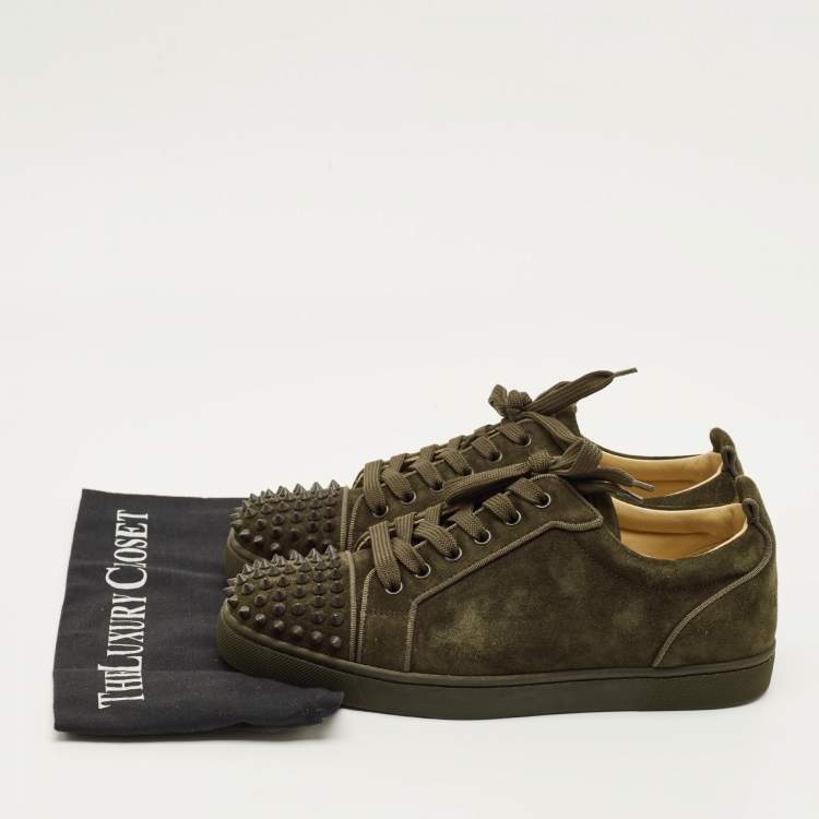 Pre Owned Christian Louboutin Louis Spikes Size 40.5 Green Suede Lace Up Sneakers