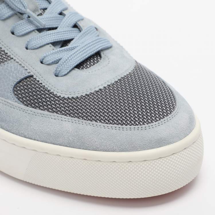 Pre Owned Christian Louboutin Happy Rui Size 45 Powder Blue Leather and Nylon Low Top Sneakers