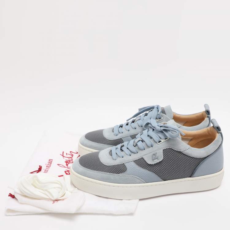 Pre Owned Christian Louboutin Happy Rui Size 45 Powder Blue Leather and Nylon Low Top Sneakers