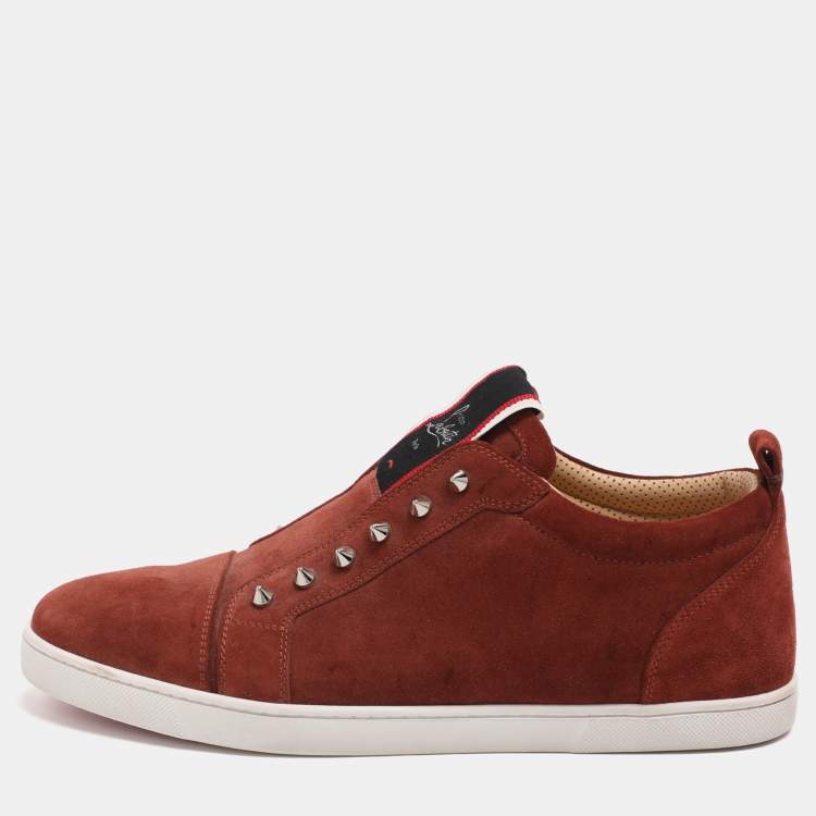 Pre Owned Christian Louboutin F.A.V Fique A Vontade Size 45 Copper Suede Slip On Sneakers