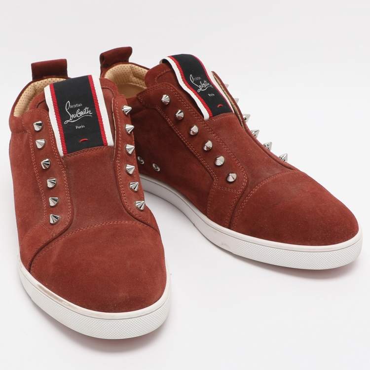 Pre Owned Christian Louboutin F.A.V Fique A Vontade Size 45 Copper Suede Slip On Sneakers