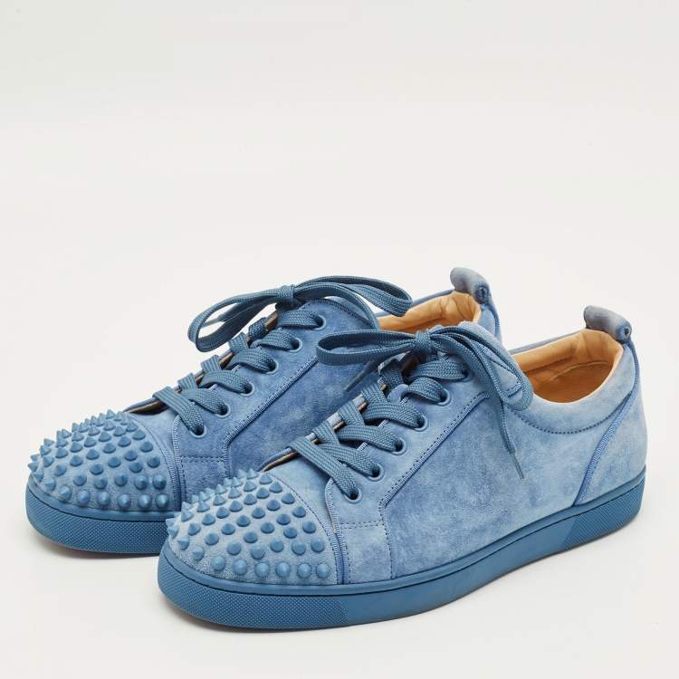 Pre Owned Christian Louboutin Louis Junior Spikes Size 41 Blue Suede Lace Up Sneakers