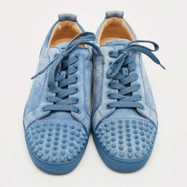 Pre Owned Christian Louboutin Louis Junior Spikes Size 41 Blue Suede Lace Up Sneakers
