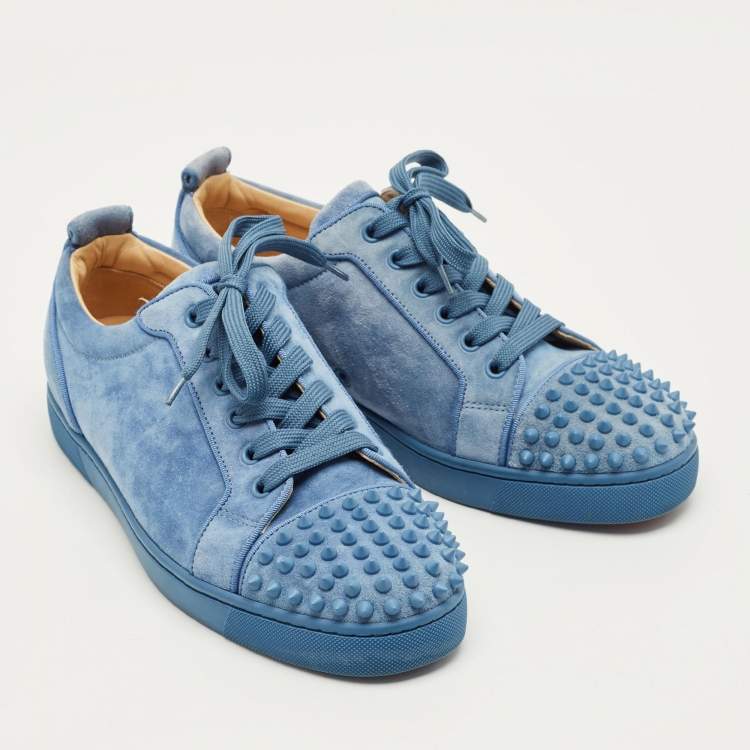 Pre Owned Christian Louboutin Louis Junior Spikes Size 41 Blue Suede Lace Up Sneakers
